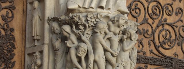 Adam und Eva, Fassade, Notre-Dame de Paris. Foto: Wolfgang Schmale